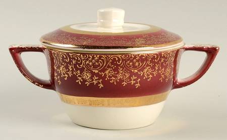 Aristocrat Maroon (No Floral Center) Sugar Bowl & Lid