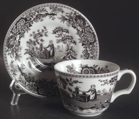 Archive Collection Black Flat Cup & Saucer Set by Spode