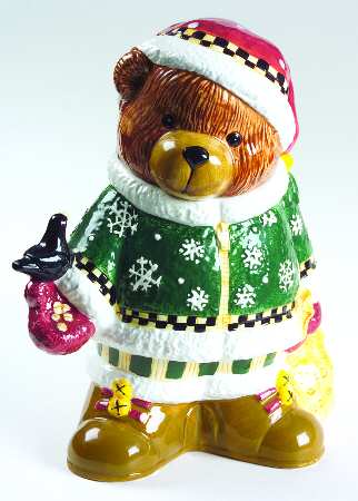 Christmas Bears Figural Cookie Jar & Lid