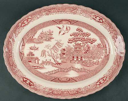 Old Willow Pink 14" Oval Serving Platter