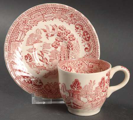 Old Willow Pink Flat Demitasse Cup & Saucer Set