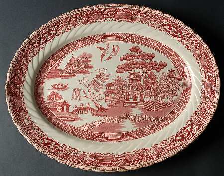 Old Willow Pink 16" Oval Serving Platter