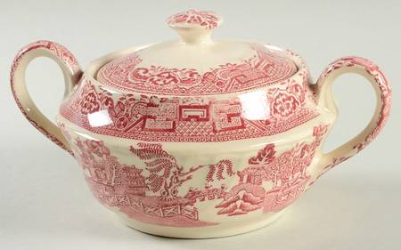 Old Willow Pink Sugar Bowl & Lid