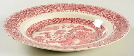 Old Willow Pink Rim Soup Bowl
