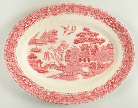 Old Willow Pink 10" Oval Serving Platter