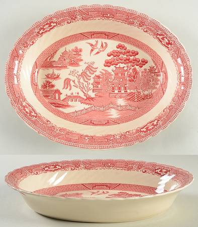 Old Willow Pink 10" Oval Vegetable Bowl