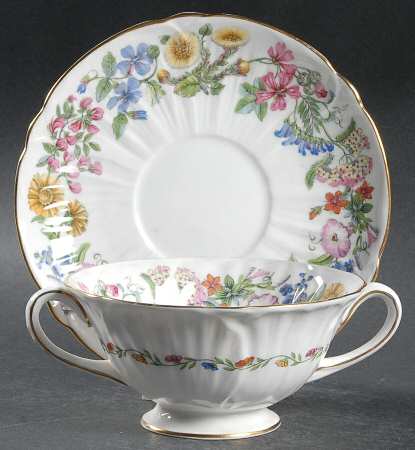 Hedgerow Footed Cream Soup Bowl & Saucer Set
