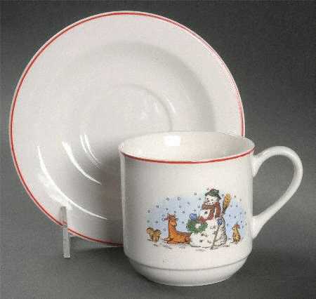 Snowman Flat Cup & Saucer Set