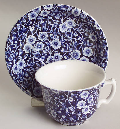 Calico Blue (Crownford Stamp) Flat Cup & Saucer Set
