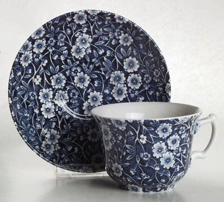 Calico Blue (Crownford Stamp) Flat Cup & Saucer Set