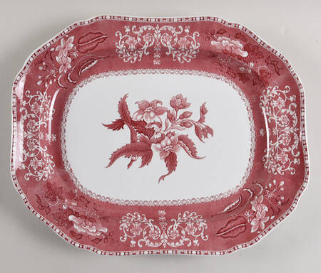 Pink Camilla (Scallop, New Stamp, Microwavable) 16" Oval Serving Platter by Spode