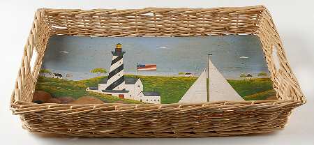Coastal Breeze 19" Handled Rectangular Wood/Wicker Tray