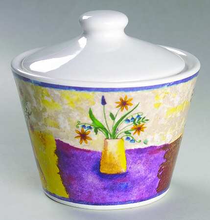 Floral Applique Sugar Bowl & Lid