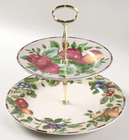 Sonoma (Tan Body, Rim Shape) 6 5/8"-10"  2 Tiered Serving Tray (Dp, Sp) HC