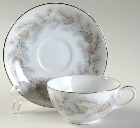 Sierra Pines (No #, Platinum Trim) Flat Cup & Saucer Set