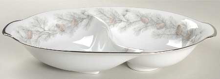 Sierra Pines (No #, Platinum Trim) 11" Oval Divided Vegetable Bowl