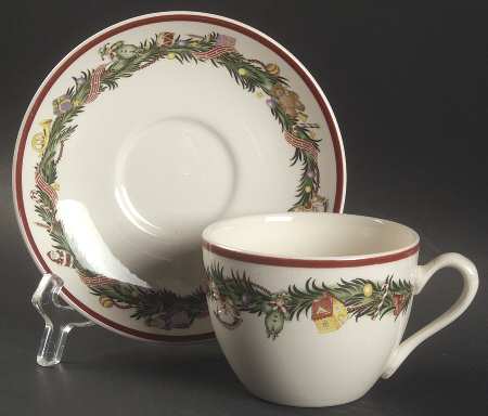 Christmas Memories Flat Cup & Saucer Set