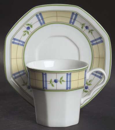 Gingham Blue Flat Cup & Saucer Set by Studio Nova