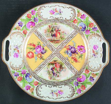 Royal Dresdner Art Yellow (Panels) Handled Cake Plate