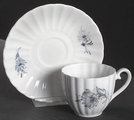 Blue Peony (No Trim) Flat Demitasse Cup & Saucer Set