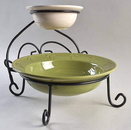 Sorrento Oregano (Green) Chip & Dip W/Metal Stand (10" & 4" Bowls)