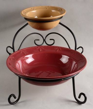 Sorrento Beaujolais (Burgundy) Chip & Dip W/Metal Stand (10" & 4" Bowls)
