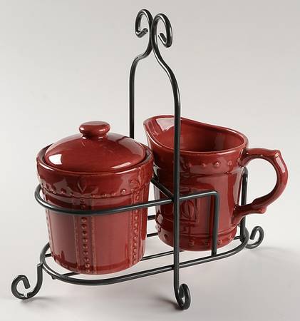 Sorrento Beaujolais (Burgundy) Creamer & Sugar W/Metal Stand
