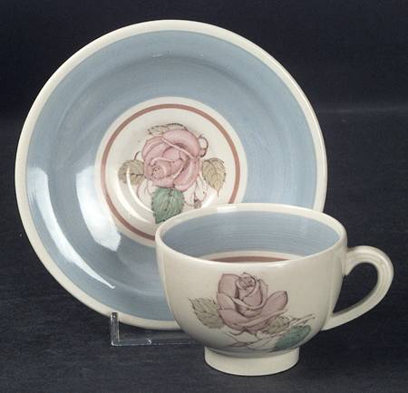 Patricia Rose Blue (Blue Border, Brown Ring) Flat Demitasse Cup & Saucer Set