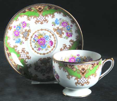 Sheraton Green (Smooth) Footed Cup & Saucer Set