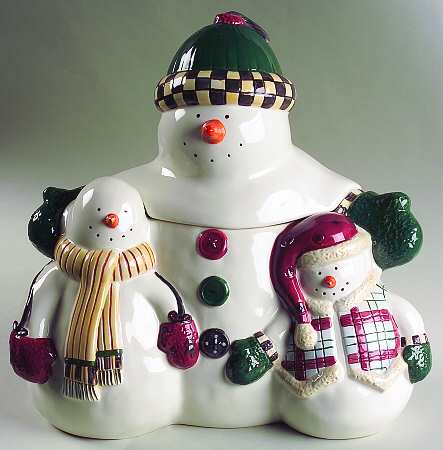 Jolly Snowmen Figural Cookie Jar & Lid