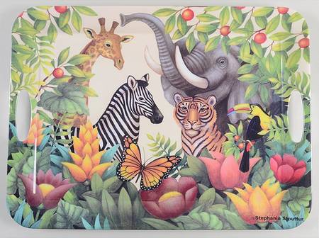 Jungle Animals 20" Rectangular Handled Melamine Serving Tray