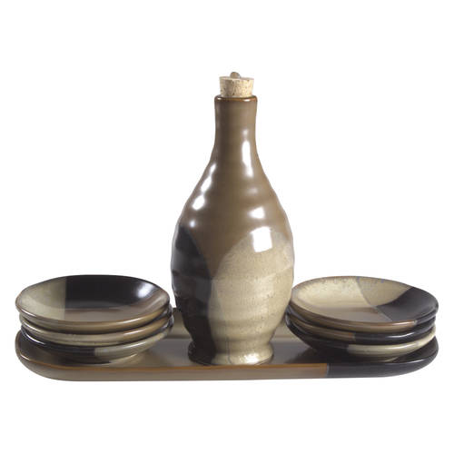 Gold Dust Black 9-Piece Dipping Set, Oil w/Drizzle, 6 Bowls & Tray