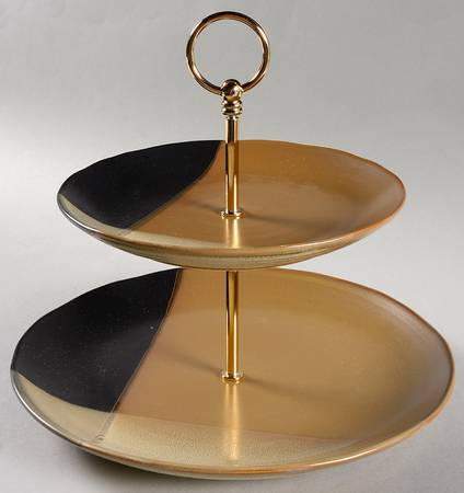 Gold Dust Black 2 Tiered Serving Tray (Dinner & Salad Plate)