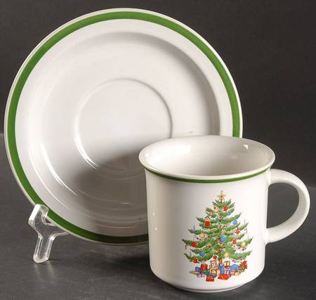 Christmas Tree (Wide Green Band) Flat Cup & Saucer Set
