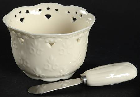 Cream Lace Dip Bowl & Spreader Set