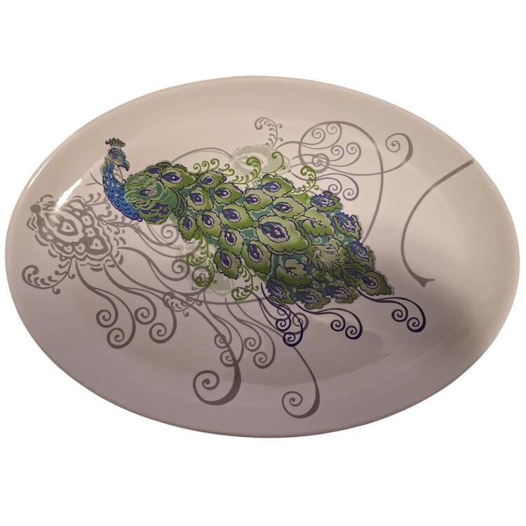 Peacock 17" Oval Serving Platter by Scents & Feel Studio
