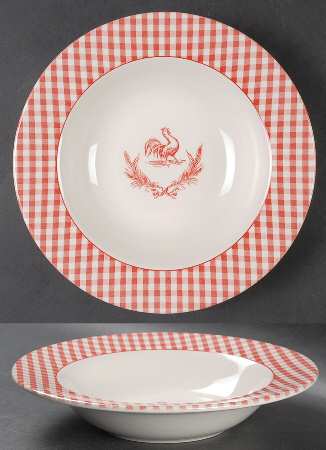Rooster Gingham Red Rim Soup Bowl