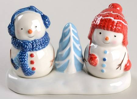 Let It Snow Figural Salt and Pepper Tray Set