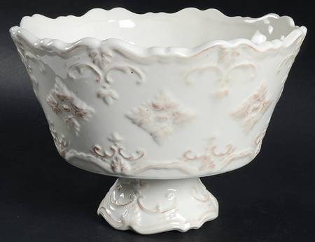 Fancy Scroll Antique White 9" Round Serving Bowl