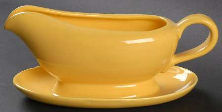 California Modern Yellow (Bright, No Specks) Gravy Boat with Attached Underplate