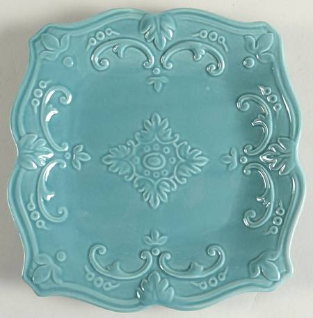 Fancy Scroll Aqua Square Salad/Dessert Plate