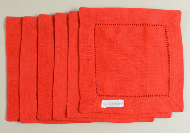 Fine Linens, Napkins (6 Pack) 6" X 6" Red Cocktail Napkin