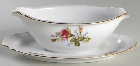 Moss Rose Gravy Boat with Attached Underplate
