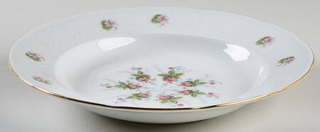 Springtime (White Bkgd, Basketweave Pink Rose) Rim Soup Bowl