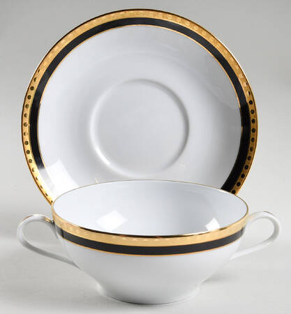 Black Band Flat Cream Soup Bowl & Saucer Set