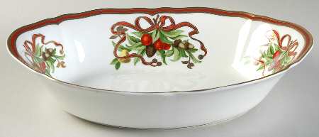 Tiffany Holiday (White Background, Japan) 10" Oval Vegetable Bowl
