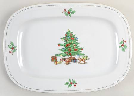 Holiday Hostess (Trim, Gold Band) 14" Oval Serving Platter