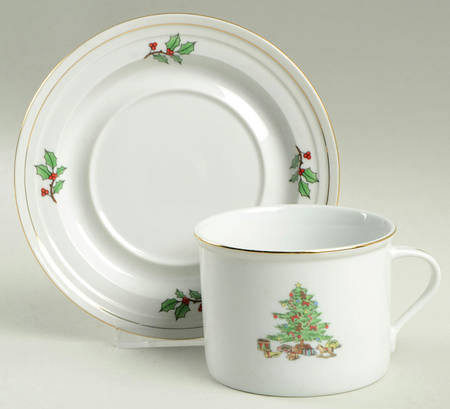 Holiday Hostess (Trim, Gold Band) Flat Cup & Saucer Set