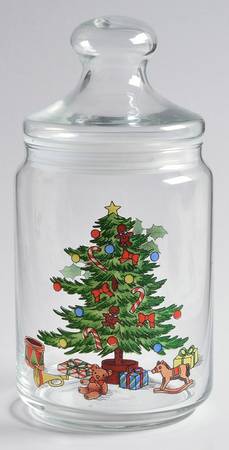 Holiday Hostess (Trim, Gold Band) Large Glassware Storage Jar & Lid