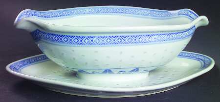 Rice Flower Gravy Boat with Attached Underplate